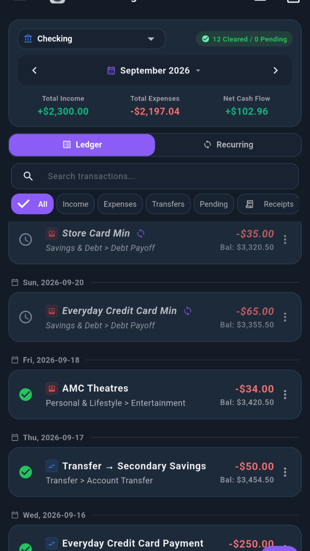 Horizon Ledger Dark Mode Register